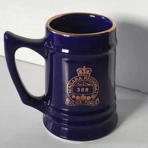Niagara Regional Police Force Beer Mug Cobalt Blue Ceramic Gold Graphics Stein